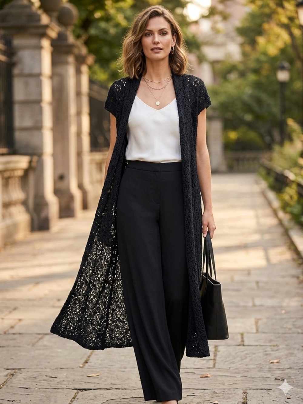 Coldwater Creek Black Open-Weave Crochet Cardigan